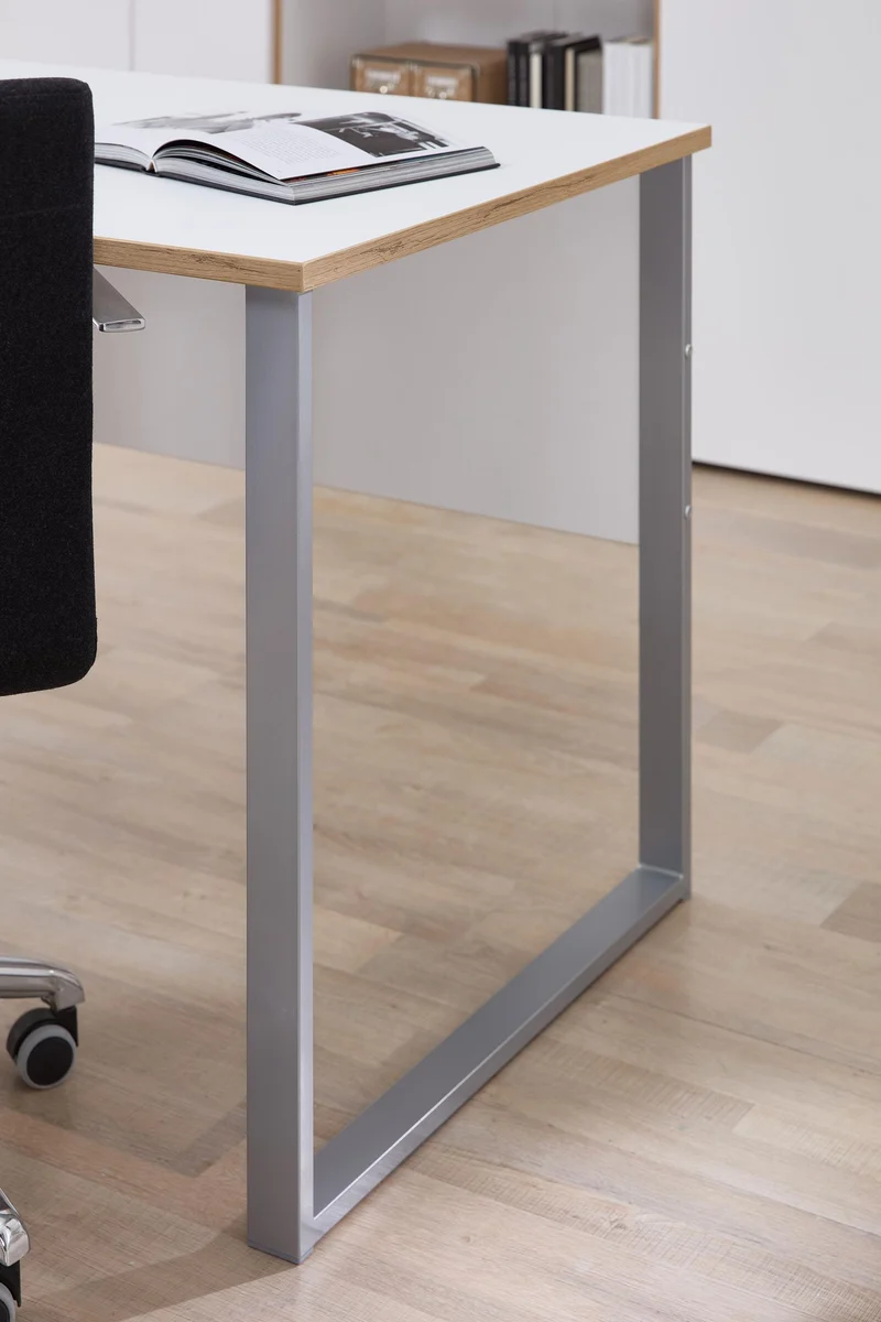 Schreibtisch MEMPHIS Weiß - Metallgestell silber matt 170 x 73 cm