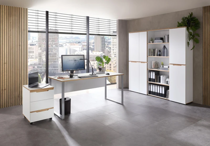 Schreibtisch MEMPHIS Weiß - Metallgestell silber matt 170 x 73 cm