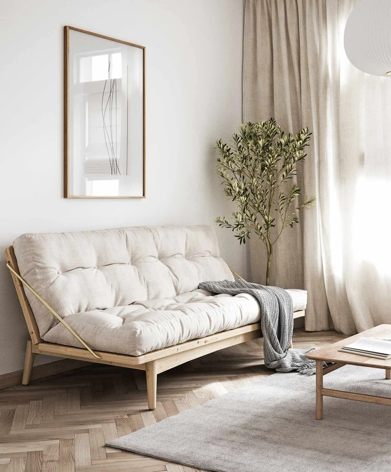 Karup Klappcouch Funktionssofa FOLK Cord Bezug Kiefer Natur lackiert