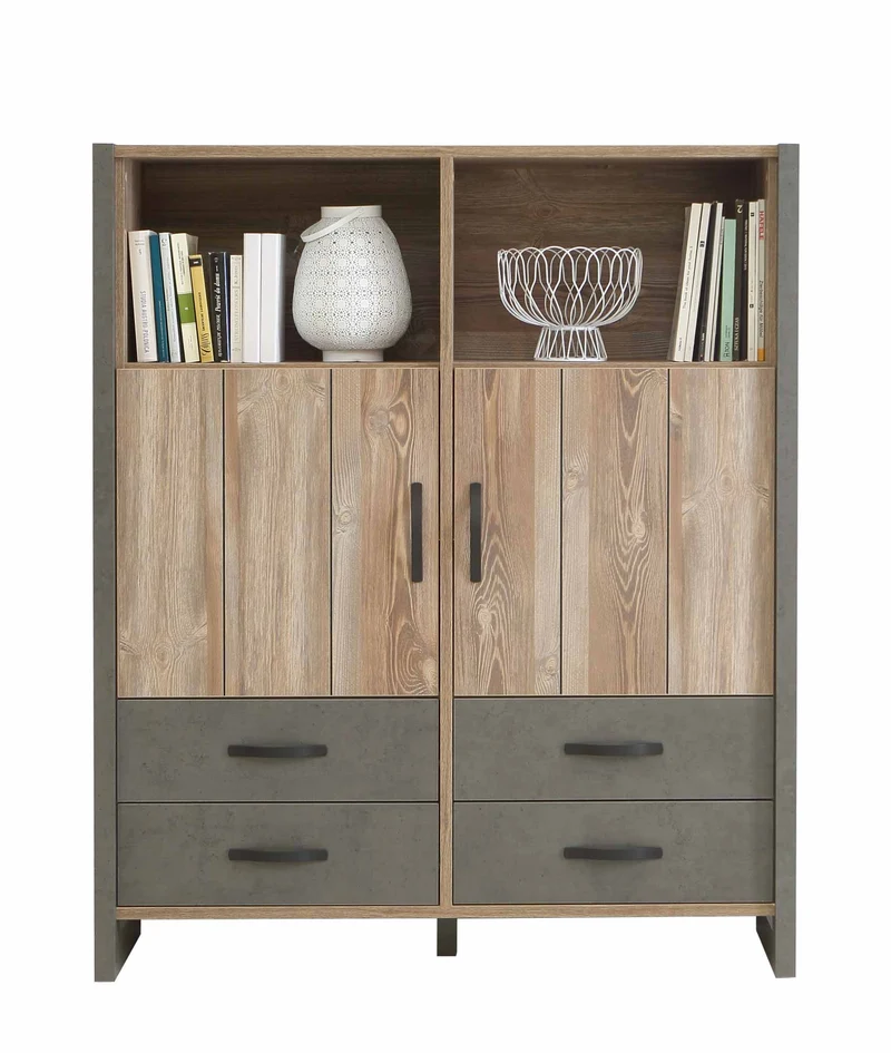 Highboard NOTE 2 Türen 4 Schubladen Optik: Picea Kiefer und Betonoptik