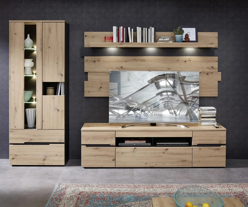 Wandboard Wandpaneel MEMPHIS 202 cm Artisan Eiche und Graphit mit LED