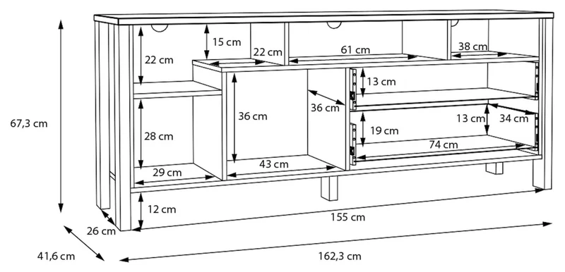 Lowboard TV-Kommode SAITAMA Dekor Secrey Grey / Eiche Nachbildung, Forte