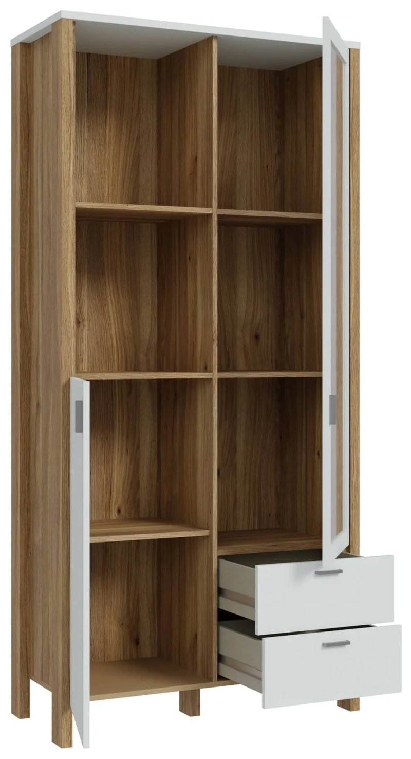 Vitrinenschrank SAITAMA mit 2 Türen Dekor: Secret Grey und Eiche Optik