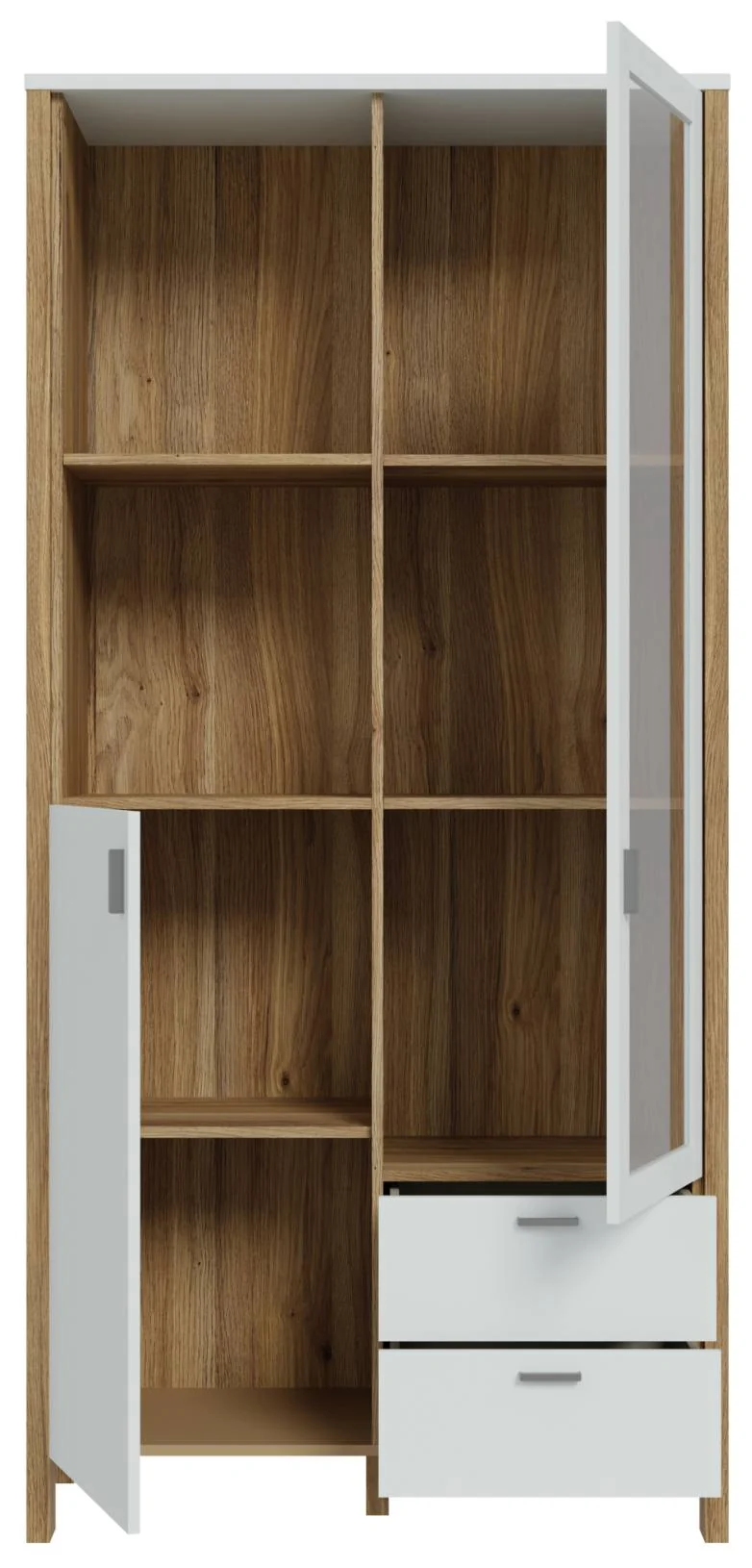 Vitrinenschrank SAITAMA mit 2 Türen Dekor: Secret Grey und Eiche Optik