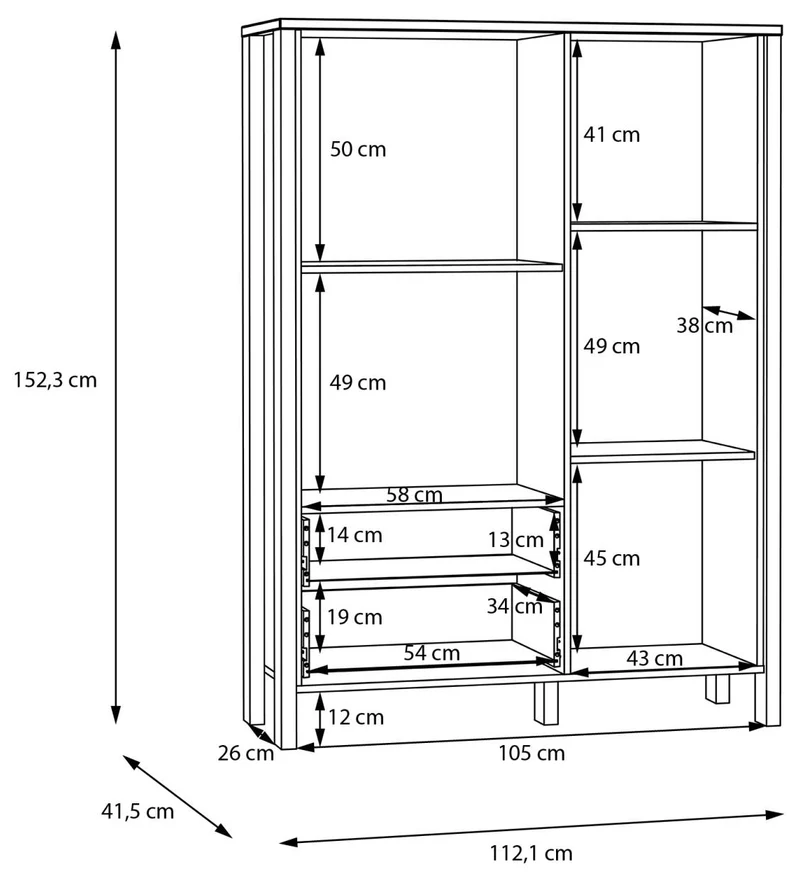 Highboard Vitrine SAITAMA mit 2 Türen in Secret Grey / Mauvella Eiche