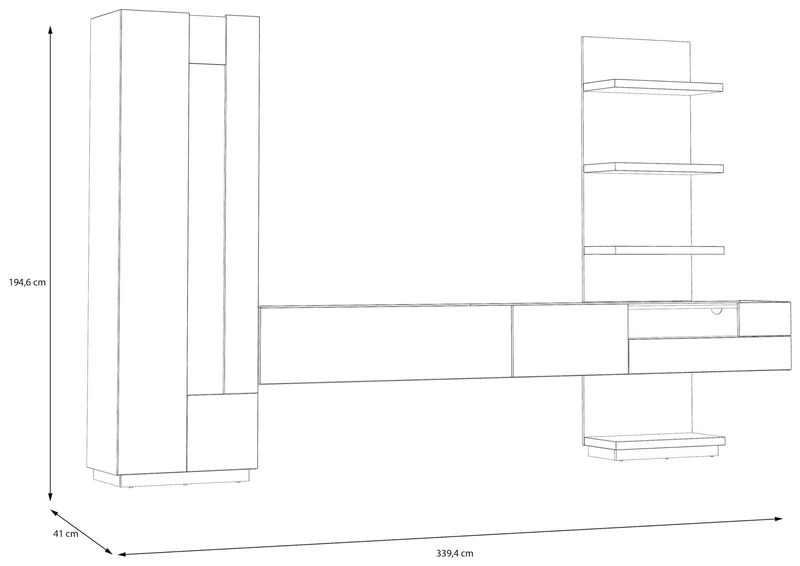 Wohnzimmerschrank LEWISVILLE 4-tlg. mit hängendem Lowboard