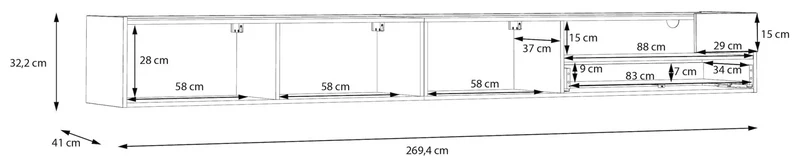Wohnzimmerschrank LEWISVILLE 4-tlg. mit hängendem Lowboard