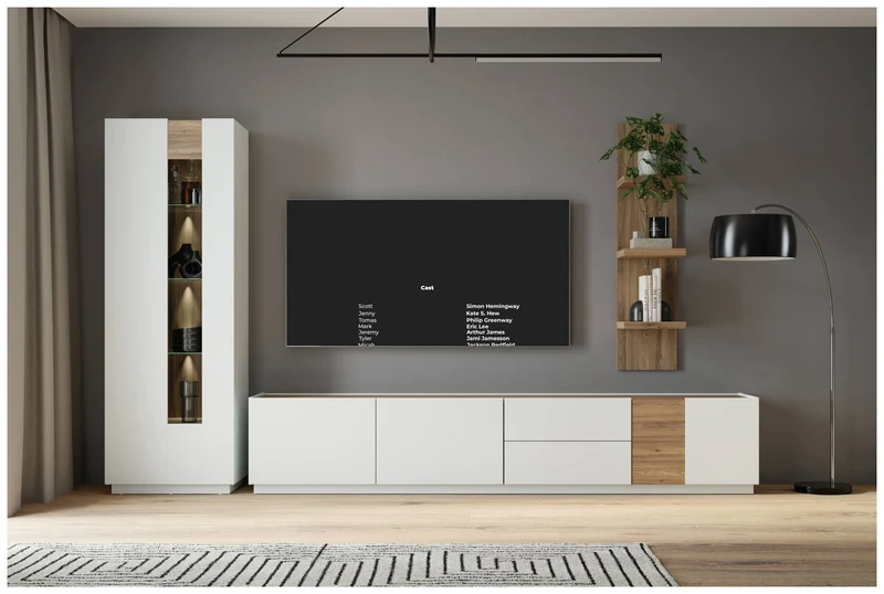 Wohnzimmerschrank LEWISVILLE, 3-tlg. Secret Grey/Valencia Eiche
