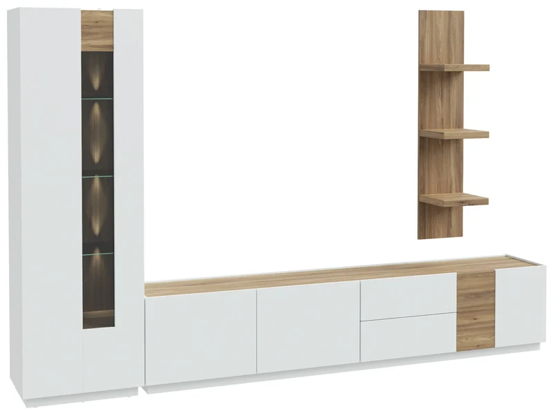Wohnzimmerschrank LEWISVILLE, 3-tlg. Secret Grey/Valencia Eiche