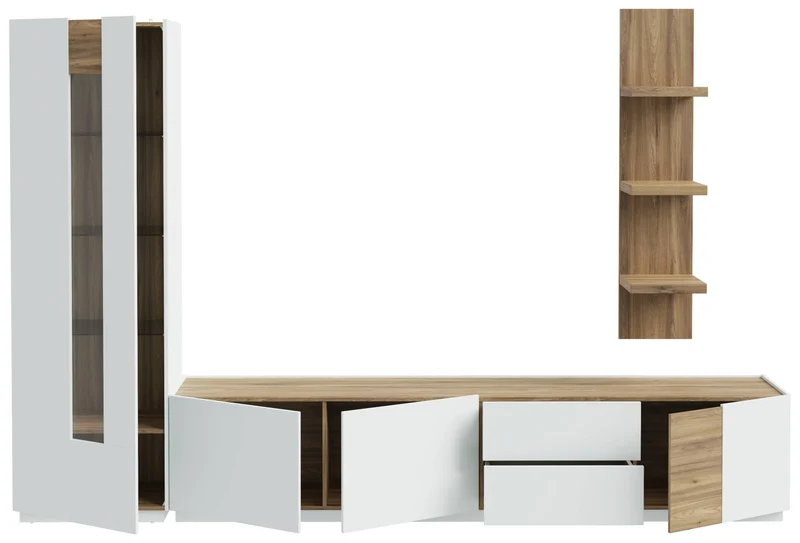 Wohnzimmerschrank LEWISVILLE, 3-tlg. Secret Grey/Valencia Eiche