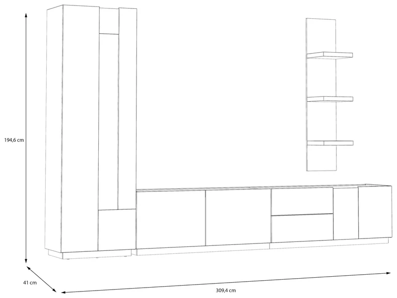 Wohnzimmerschrank LEWISVILLE, 3-tlg. Secret Grey/Valencia Eiche