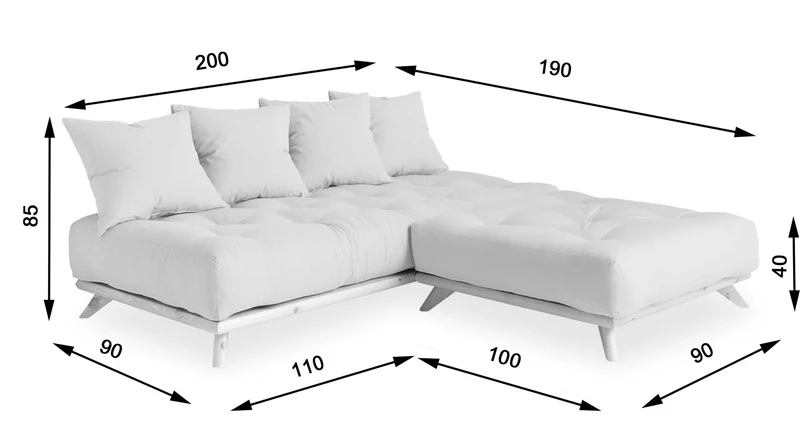 Ecksofa SENZA Sofa aus DAYBED mit Hocker Gestell Kiefer natur Karup