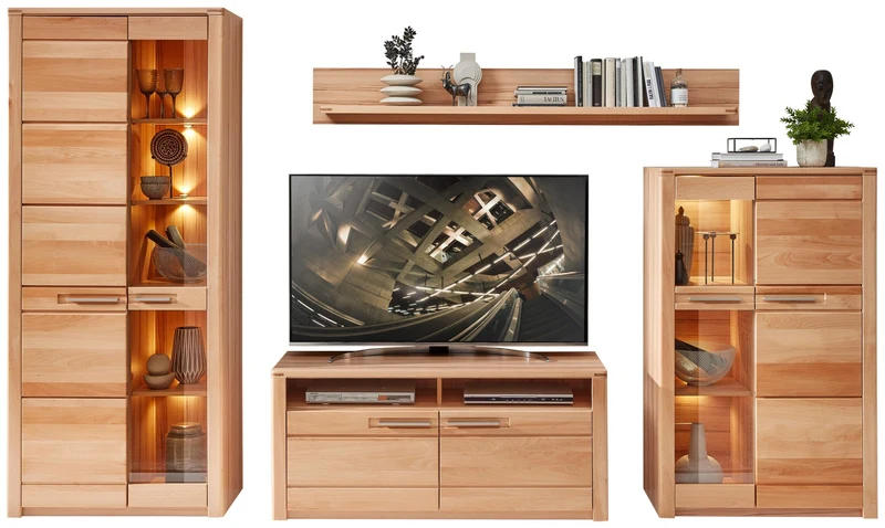 Wohnzimmerschrank NATURE ONE FF82, 4-tlg. Kernbuche Massivholz