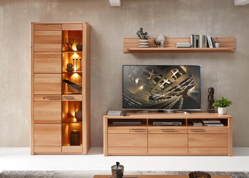 Wohnzimmerschrank NATURE ONE FF81, 3-tlg. Kernbuche Massivholz