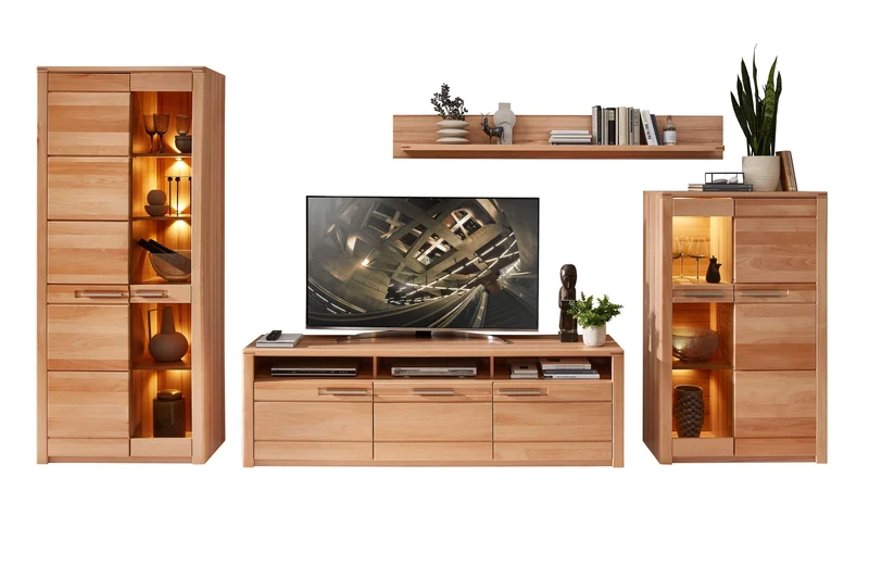 Wohnzimmerschrank NATURE ONE FF80, 4-tlg. Kernbuche Massivholz
