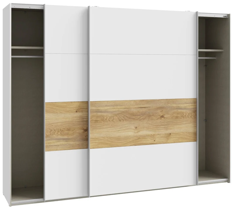 Schwebetürenschrank MAYACUS Schrank mit Passepartout in Weiß und Eiche