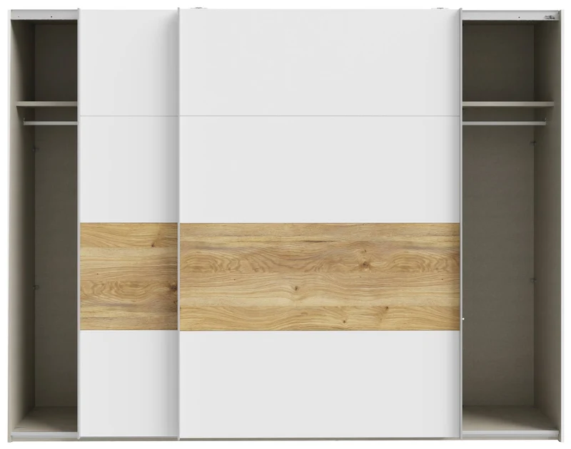 Schwebetürenschrank Kleiderschrank MAYACUS Weiß / Mauvella Eiche