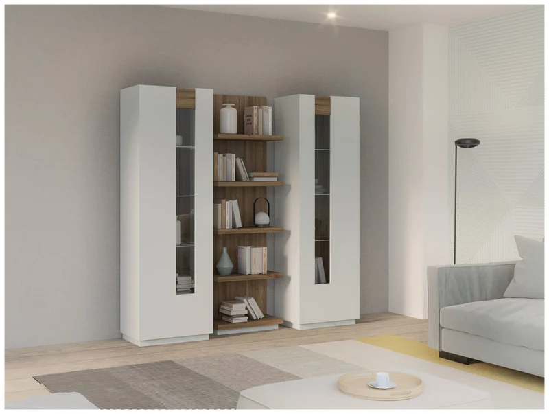 Vitrine LEWISVILLE Schrank 1 Tür Optik: Secret Grey / Valencia Oak
