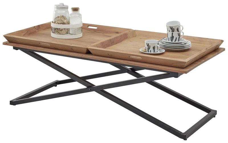 Couchtisch ALLROUND inkl. 2 Tabletts Platte aus Akazie, Metallgestell
