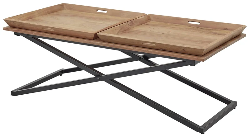 Couchtisch ALLROUND inkl. 2 Tabletts Platte aus Akazie, Metallgestell
