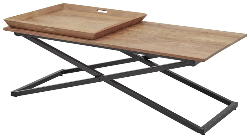 Couchtisch ALLROUND inkl. 2 Tabletts Platte aus Akazie, Metallgestell