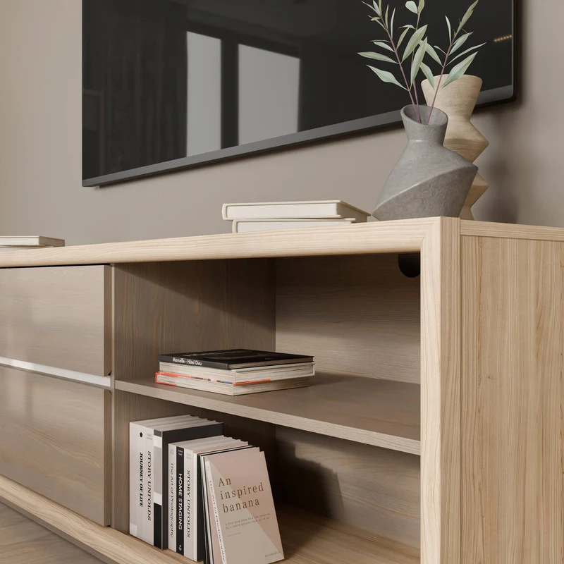 TV Kommode FICAR Lowboard 2 Schubladen Riva Eiche / Imbiah Pine, Forte