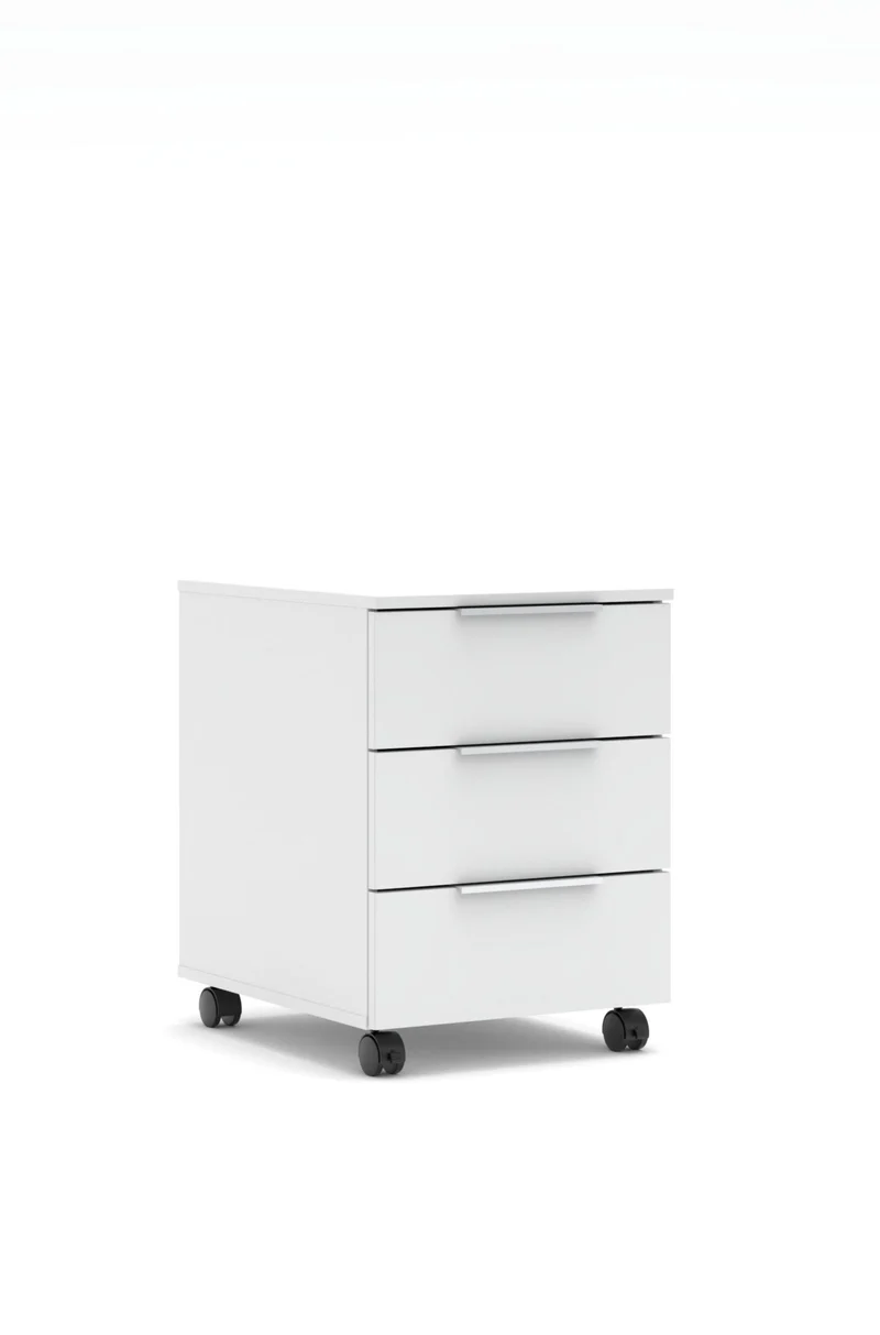 Rollcontainer SANTORIN Weiß & weißes Glas – 3 Schubladen Softclose