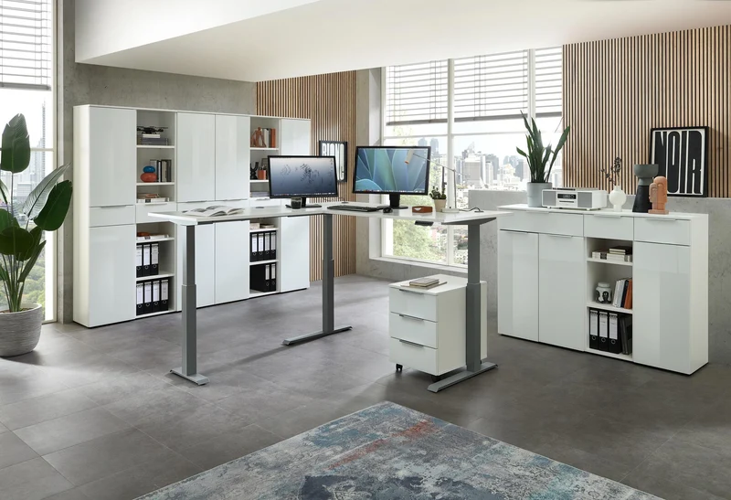 Rollcontainer SANTORIN Weiß & weißes Glas – 3 Schubladen Softclose