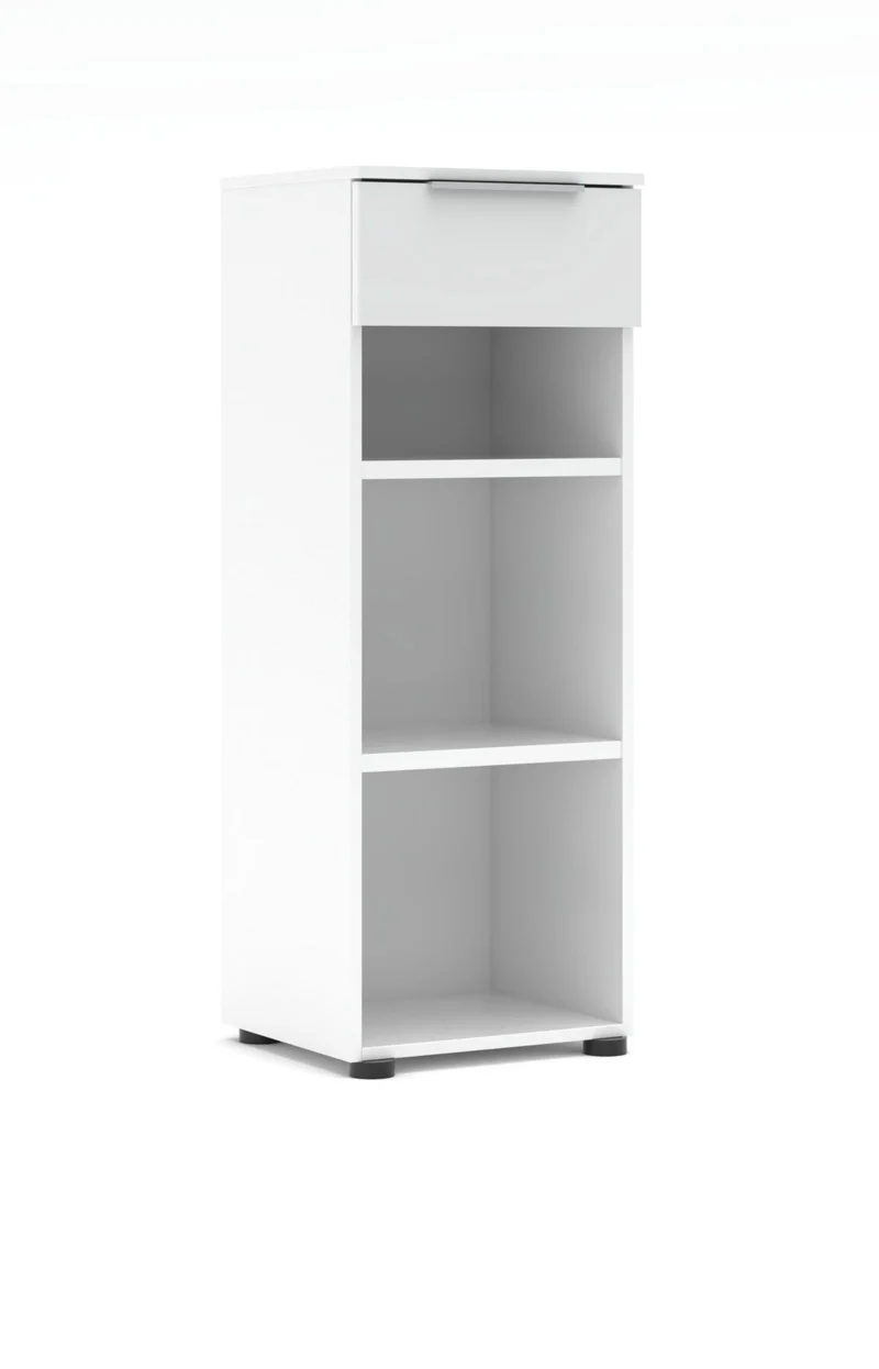 Büroregal SANTORIN Weiß & weißes Glas – schmal 40x110 cm
