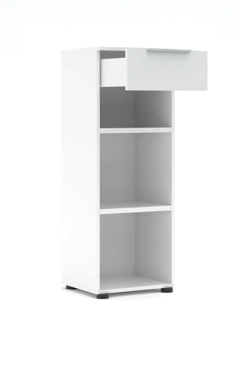 Büroregal SANTORIN Weiß & weißes Glas – schmal 40x110 cm
