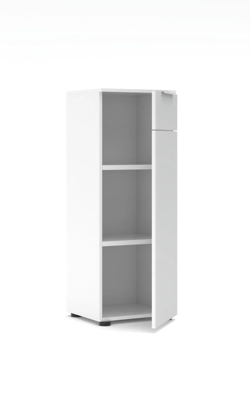 Schmaler Aktenschrank SANTORIN Weiß & weißes Glas – 40x110 cm
