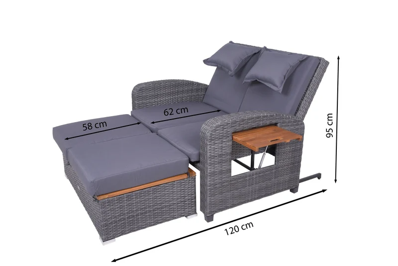Multifunktions-Sofa BARI Gartensofa mit Liegefunktion und Klapptisch