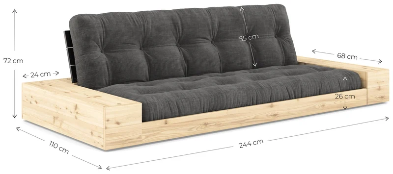 Schlafsofa Ausziehsofa BASE mit Seitenkästen Kiefer massiv lackiert, Karup