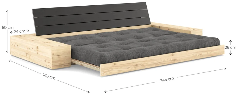 Schlafsofa Ausziehsofa BASE mit Seitenkästen Kiefer massiv lackiert, Karup