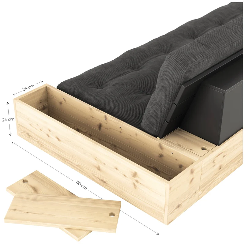 Schlafsofa Ausziehsofa BASE mit Seitenkästen Kiefer massiv lackiert, Karup
