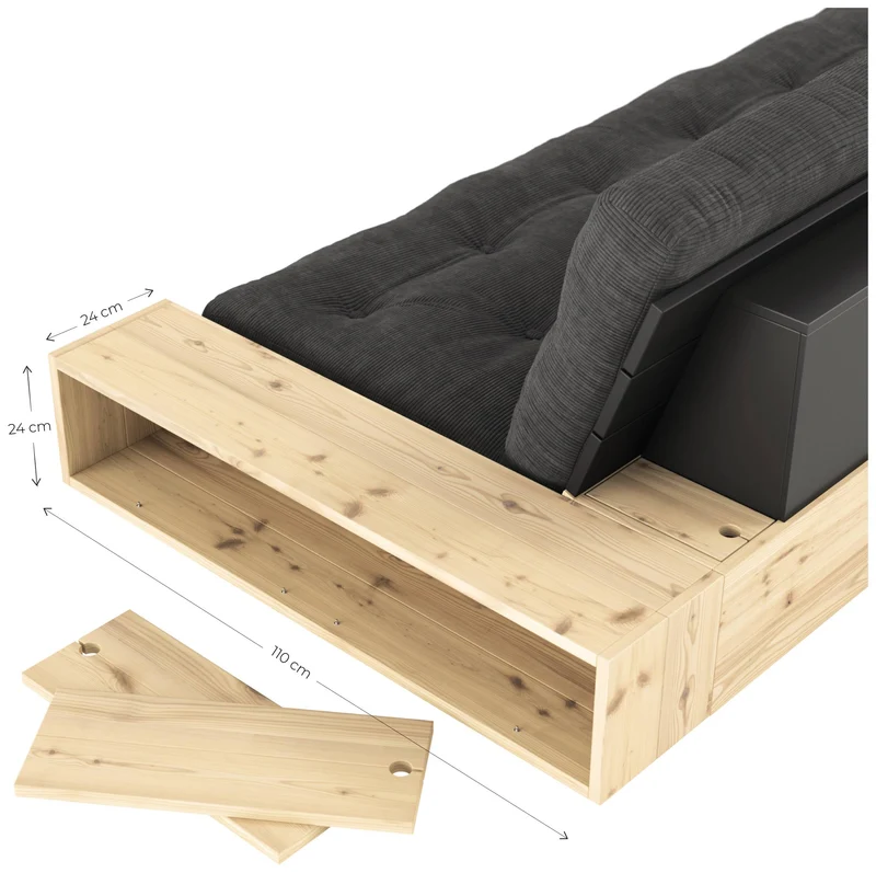 Schlafsofa Ausziehsofa BASE mit Seitenkästen Kiefer massiv lackiert, Karup