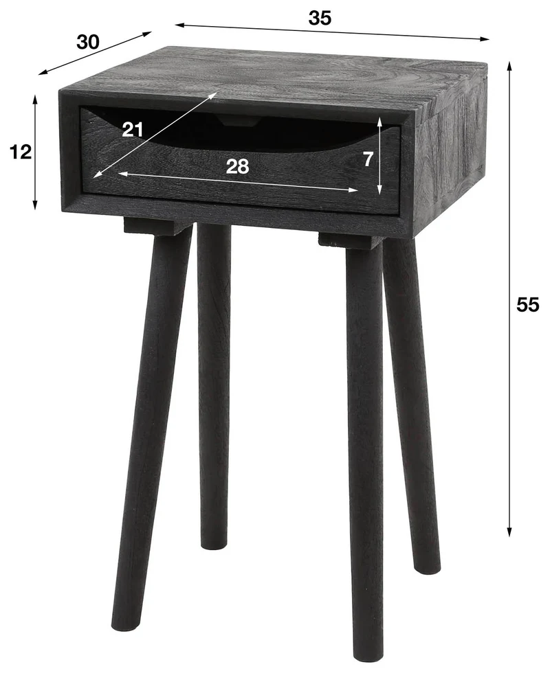 Nachtkommode SLEEK Beistelltisch Akazienholz Schwarz