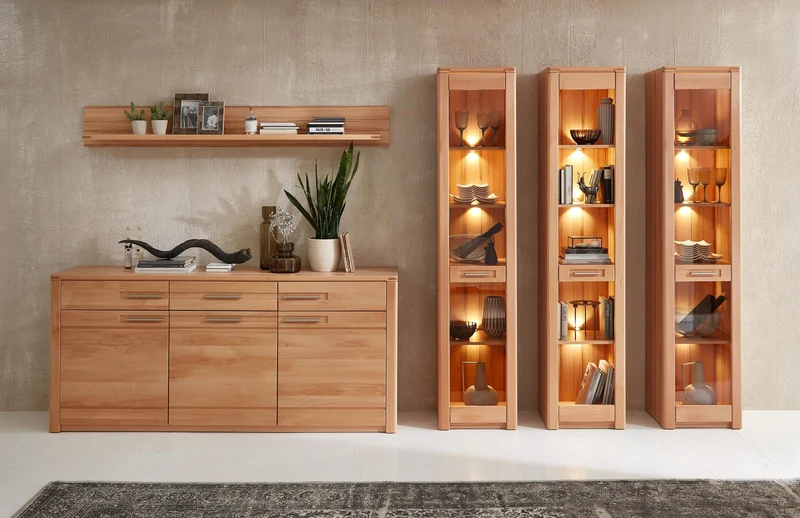 Vitrine 1-türig NATURE ONE Front Kernbuche Massivholz - mit LED