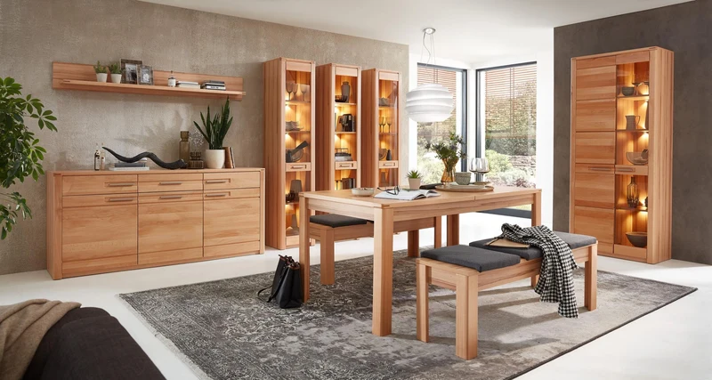 Vitrine NATURE ONE Front Kernbuche Massivholz - mit LED Beleuchtung