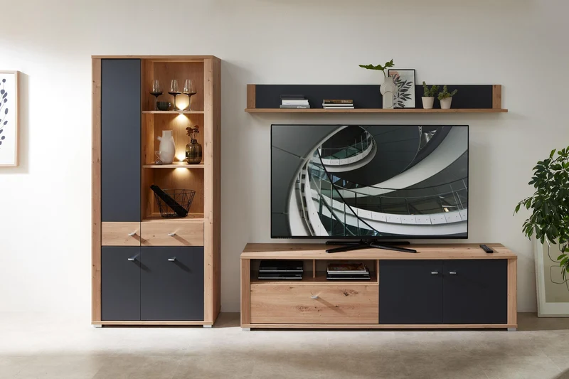 Wohnzimmerschrank PABLO, Artisan Eiche/Graphit, 3-teilig