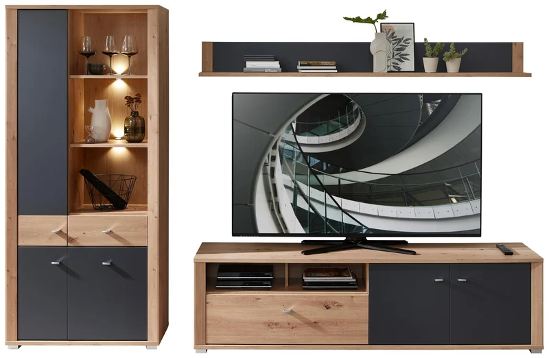 Wohnzimmerschrank PABLO, Artisan Eiche/Graphit, 3-teilig