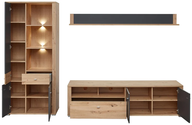 Wohnzimmerschrank PABLO, Artisan Eiche/Graphit, 3-teilig