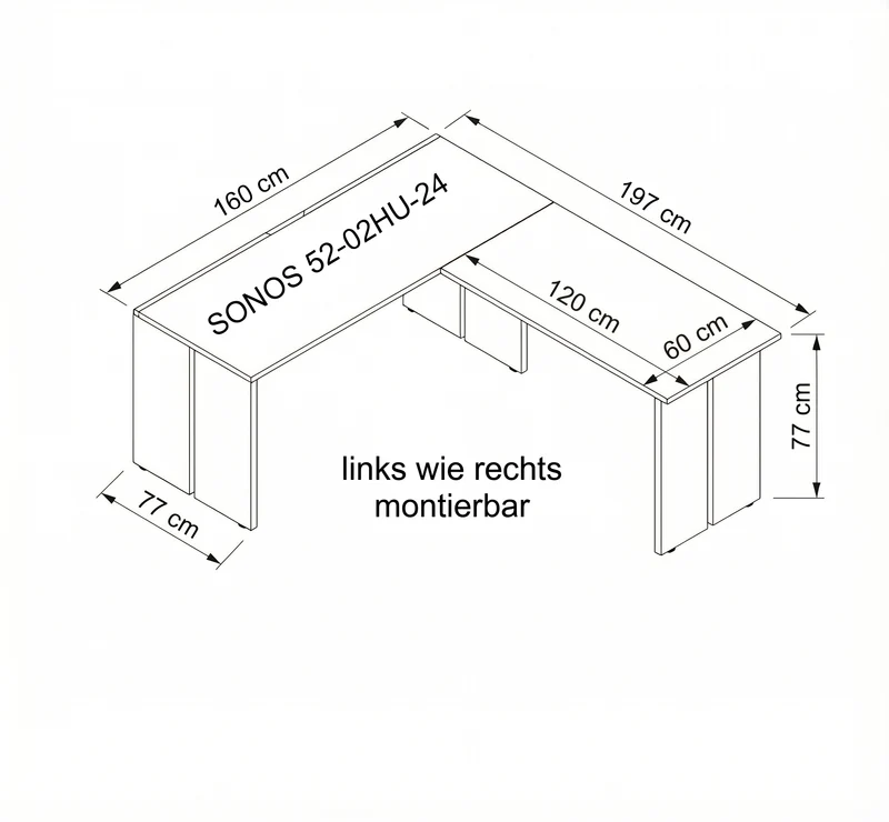 Eckschreibtisch SONOS Old Artisan Eiche 197 x 160 cm von Innostyle
