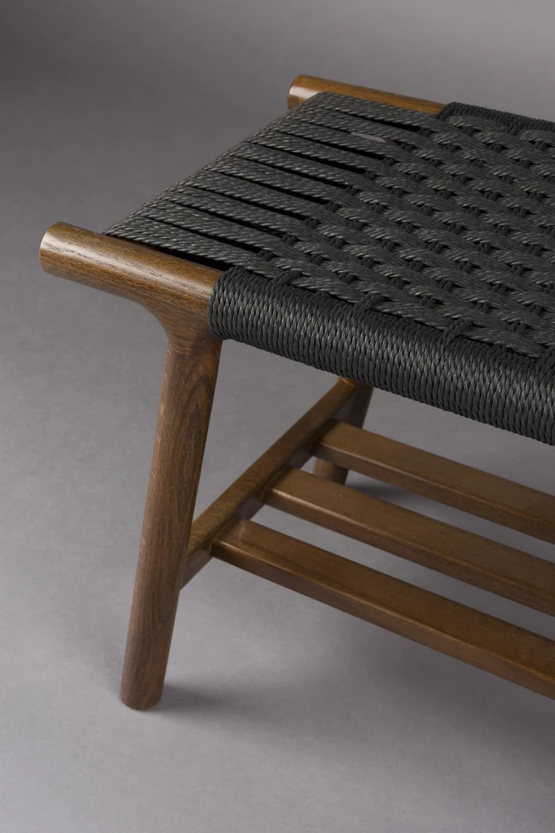 Sitzbank Hocker Kintaro Walnuss | Japandi-Design & Seilgeflecht
