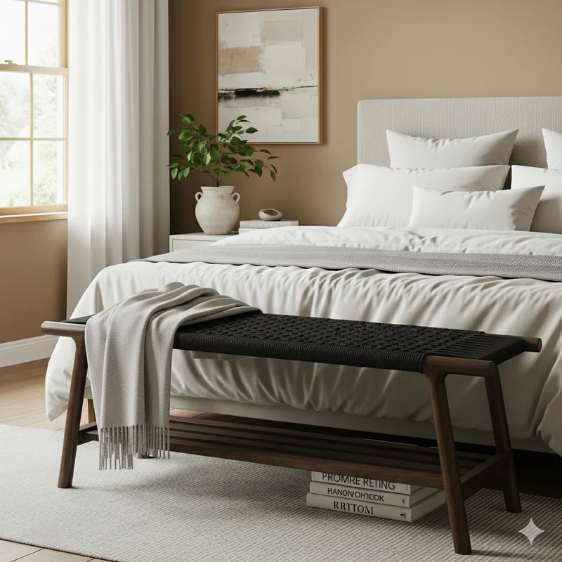 Sitzbank Kintaro Walnuss | Japandi-Design & Seilgeflecht