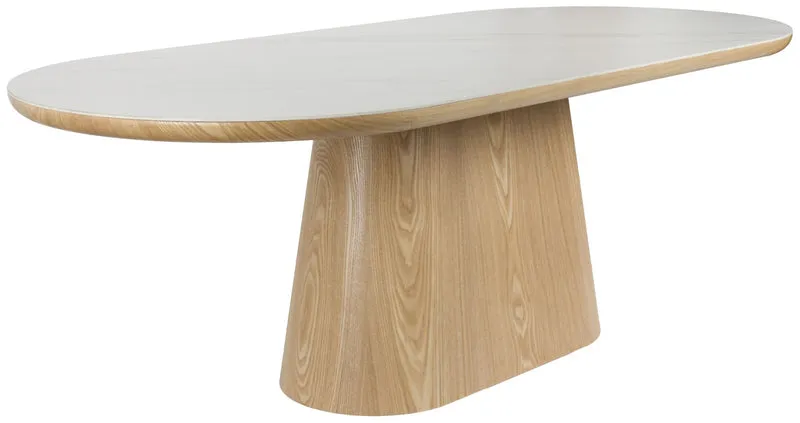 Esstisch ALMIRA Oval 200 x 90 Eiche Furnier Platte in Marmoroptik
