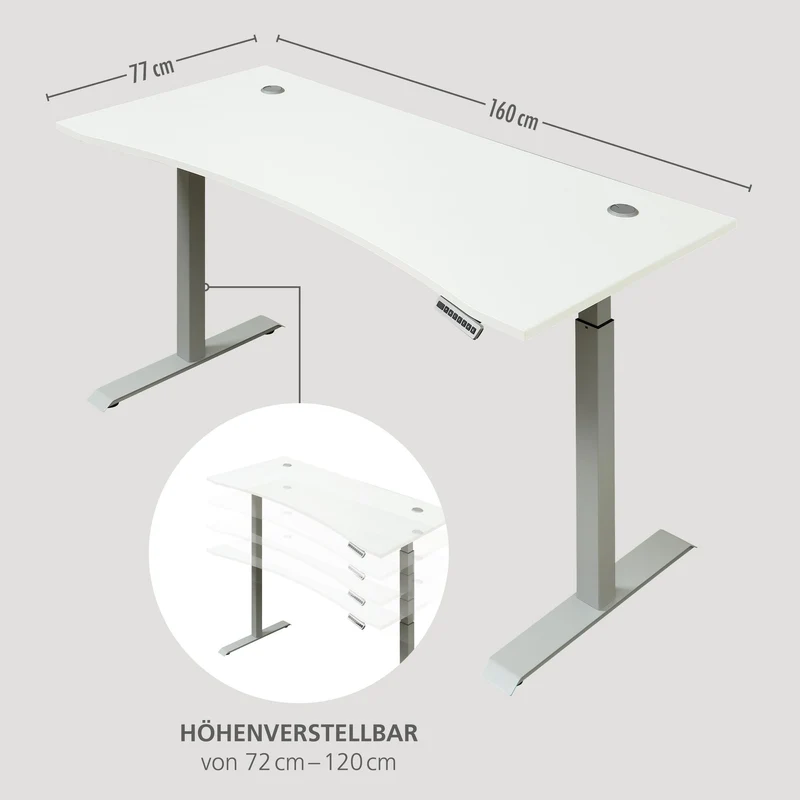 Höhenverstellbarer Schreibtisch SANTORIN Weiß - 160 x 77 cm