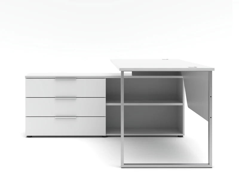 Winkel-Schreibtisch SANTORIN Weiß & weißem Glas 180 x 160 cm