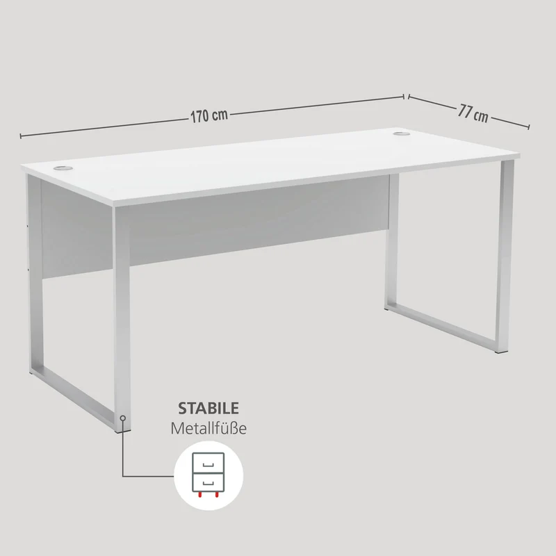 Schreibtisch SANTORIN 170 x 73 cm Weiß/Silber mit Kabeldurchlässen