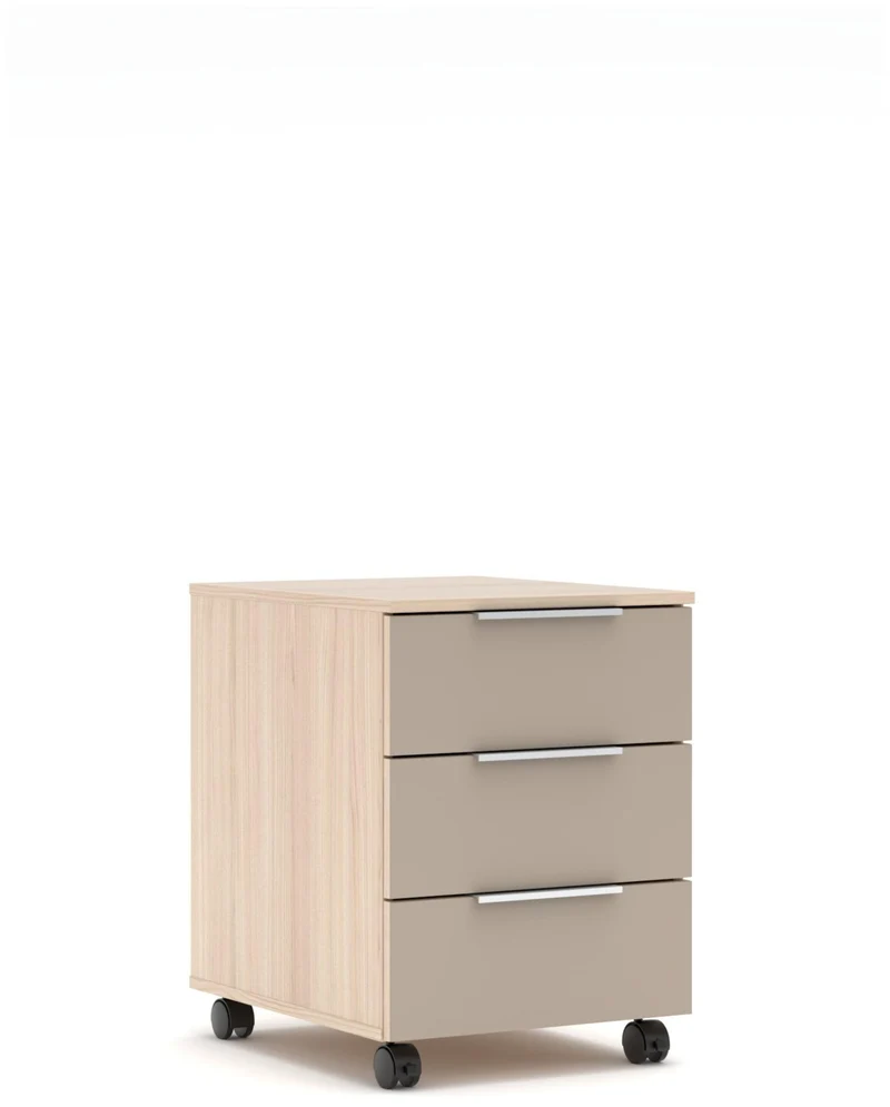 Rollcontainer SANTORIN Riva Eiche & Glas Cashmere 3 Schubkästen
